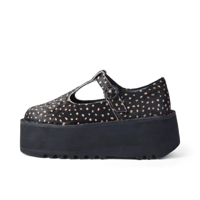Adult Women Kick T Bar Platform Leather Black