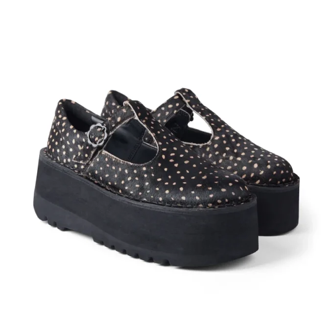 Adult Women Kick T Bar Platform Leather Black