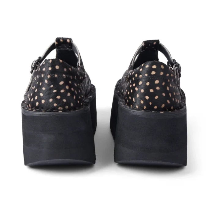 Adult Women Kick T Bar Platform Leather Black