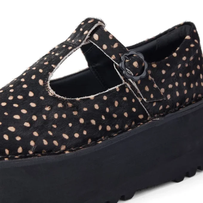 Adult Women Kick T Bar Platform Leather Black