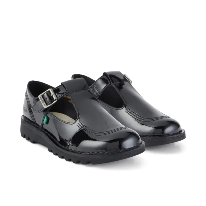 Adult Womens Kick T Bar Patent Leather Black