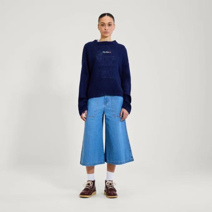 Adult Womens Kickers Boat Neck Wide Sleeve Knit Navy