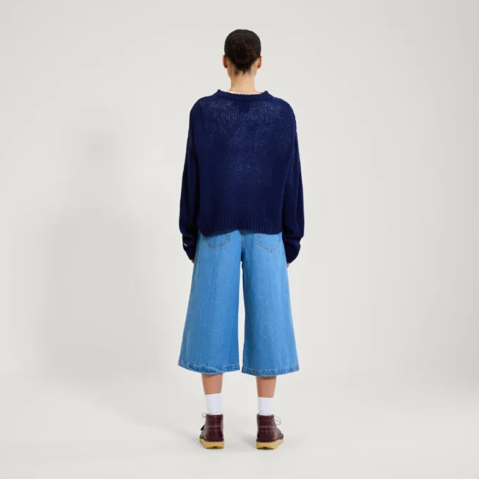 Adult Womens Kickers Boat Neck Wide Sleeve Knit Navy