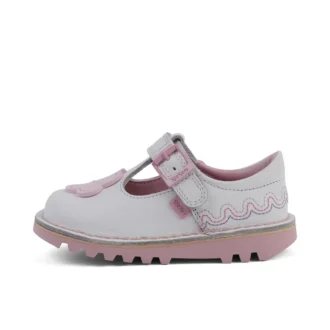 Infant Girl’s T-Bar Wave Leather White