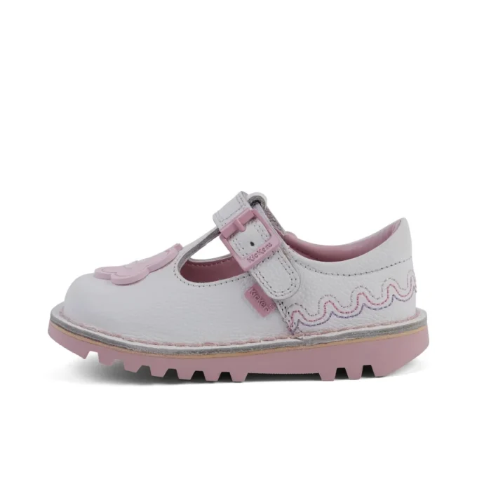 Infant Girl’s T-Bar Wave Leather White