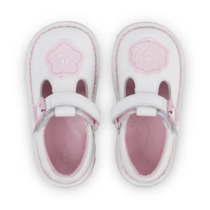 Infant Girl’s T-Bar Wave Leather White