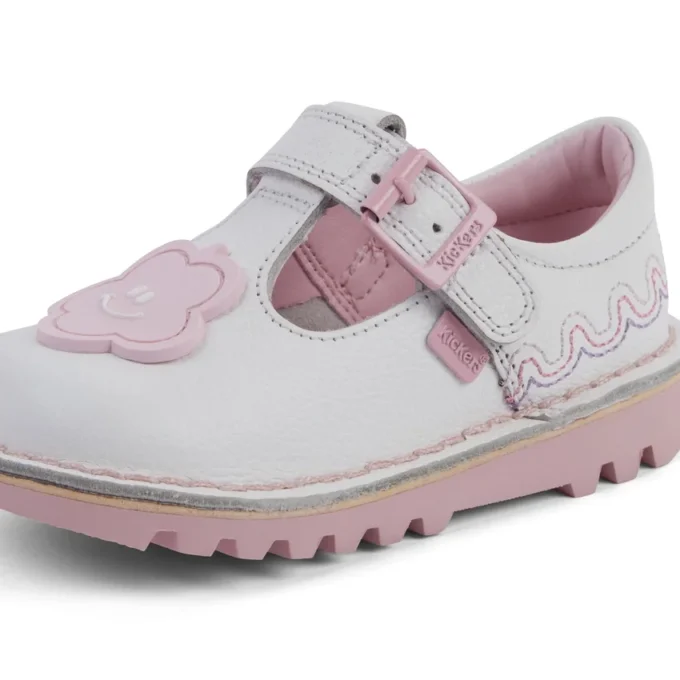 Infant Girl’s T-Bar Wave Leather White