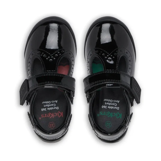 Infant Girls Bridie Brogue T-Vel Patent Leather Black