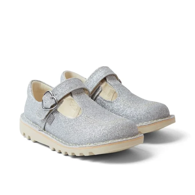 Infant Girls Kick T Bar Glitter Cosmic Textile Silver