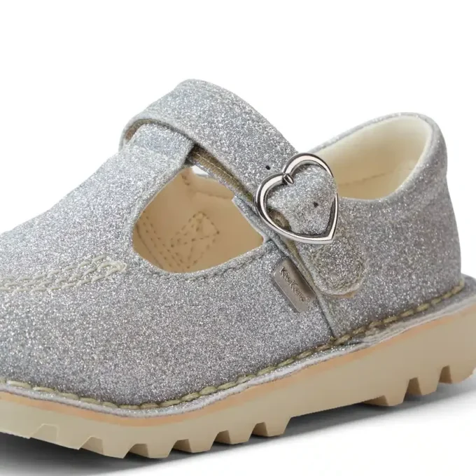 Infant Girls Kick T Bar Glitter Cosmic Textile Silver