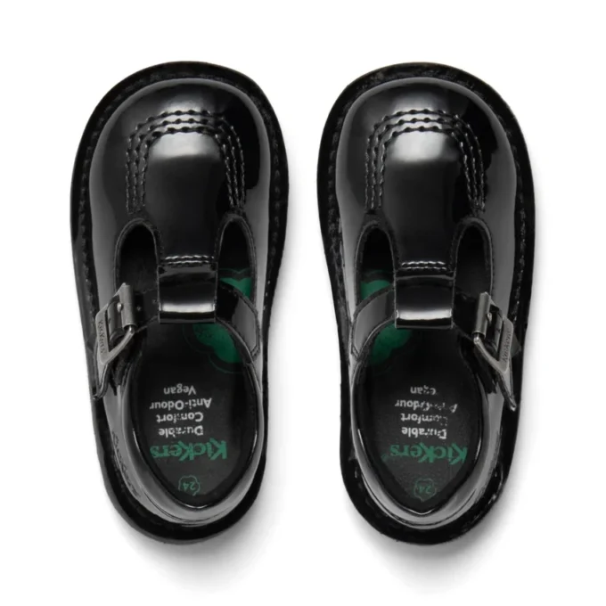Infant Girls Kick T Bar Leather Alternative Patent Leather Black