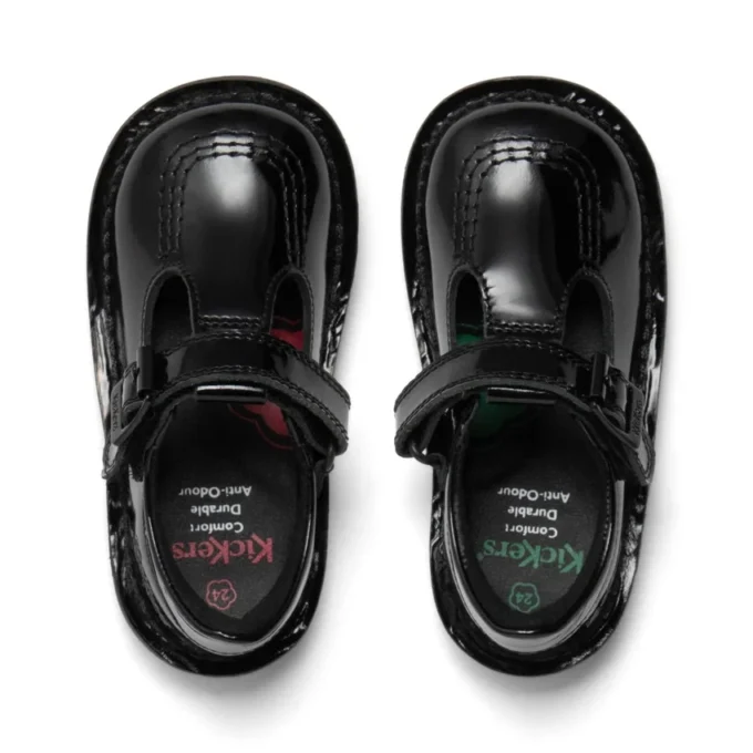 Infant Girls Kick T Bar Vel Patent Leather Black