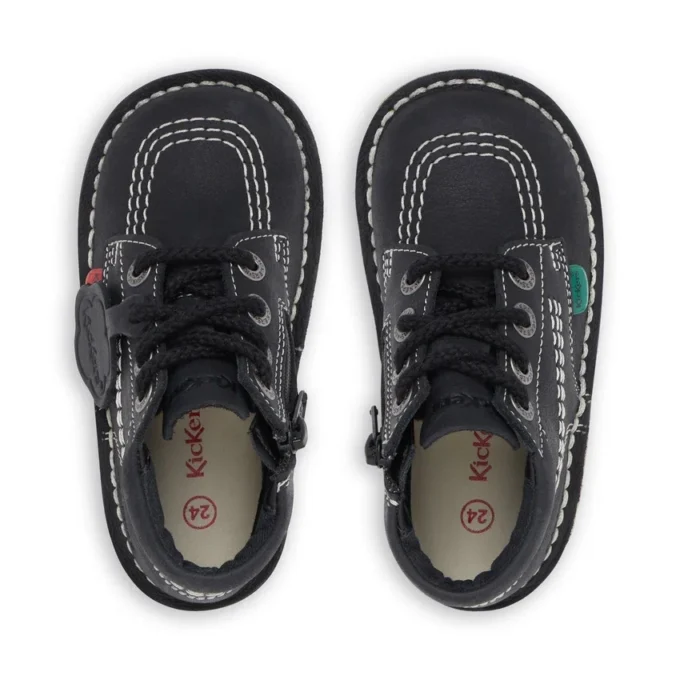 Infant Unisex Kick Hi Zip Leather Black/White