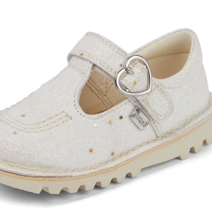 Infant Unisex Kick T-Bar Glitter Shoes White