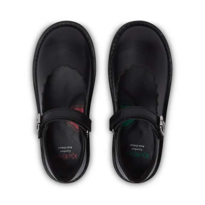 Junior Girls Adlar MJ Scallop Leather Black