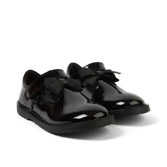 Junior Girls Adlar T Bar Bow Patent Leather Black