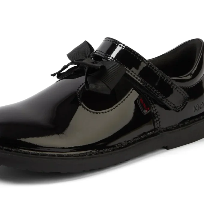 Junior Girls Adlar T Bar Bow Patent Leather Black