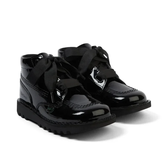 Junior Girls Kick Hi Ribbon Patent Leather Black