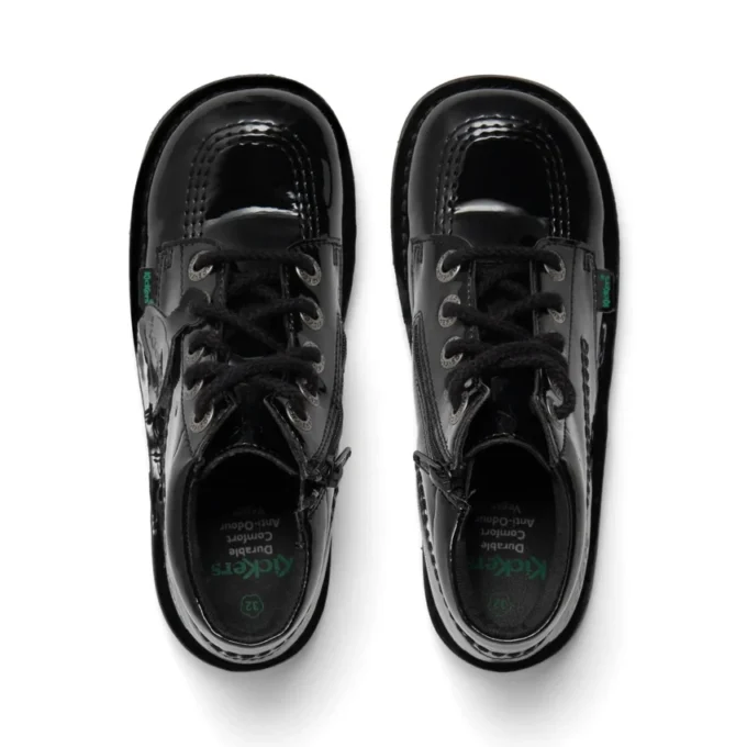 Junior Girls Kick Hi Zip Leather Alternative Patent Leather Black