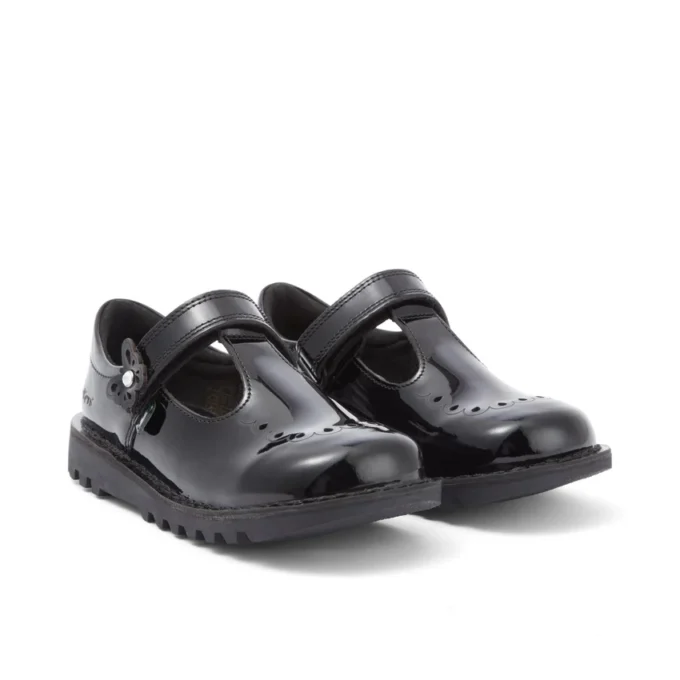 Junior Girls Kick T Bar Bloom Patent Leather Black