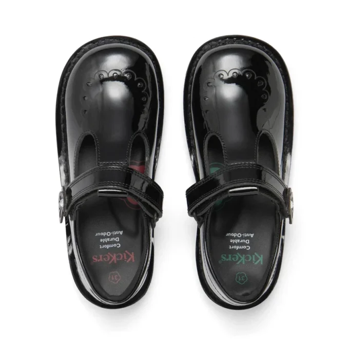 Junior Girls Kick T Bar Bloom Patent Leather Black