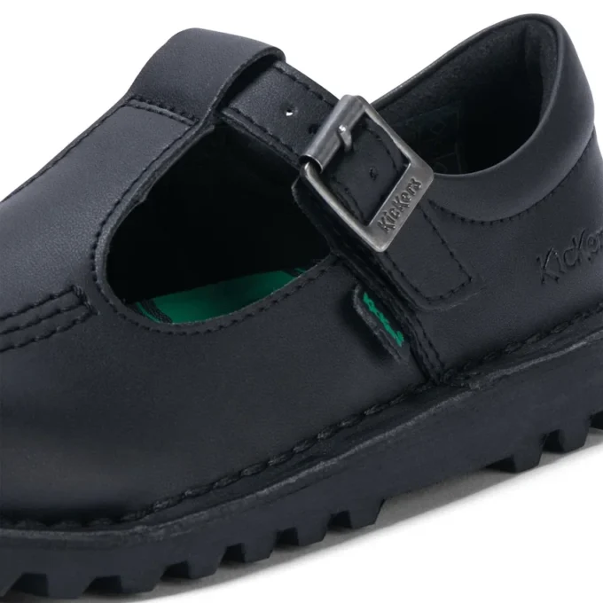 Junior Girls Kick T Bar Leather Alternative Black