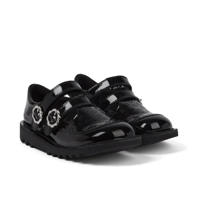 Junior Girls Kick T-Bar Meadow Patent Leather Black