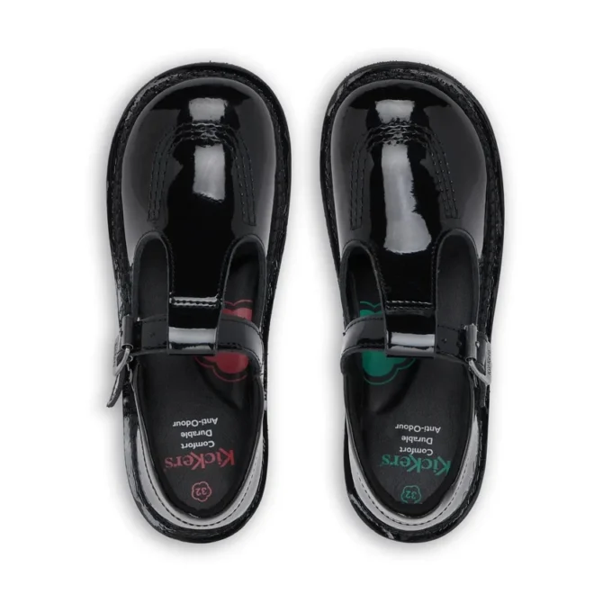 Junior Girls Kick T Bar Patent Leather Black