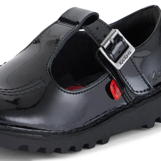 Junior Girls Kick T Bar Patent Leather Black