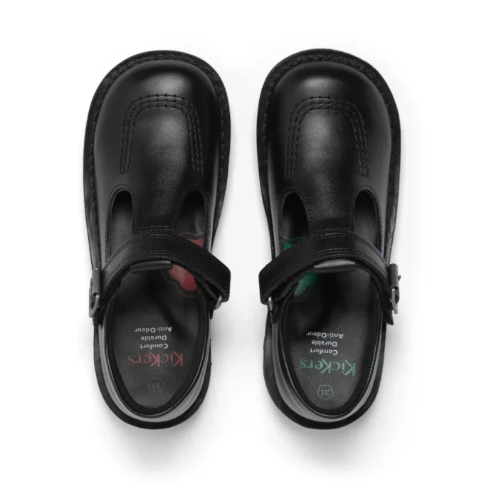 Junior Girls Kick T Bar Vel Leather Black