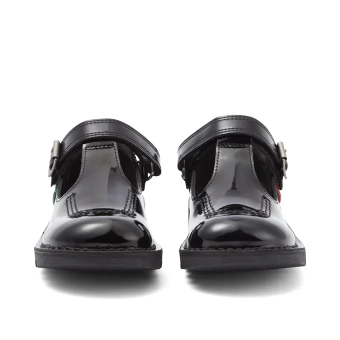 Junior Girls Kick T Bar Vel Patent Leather Black