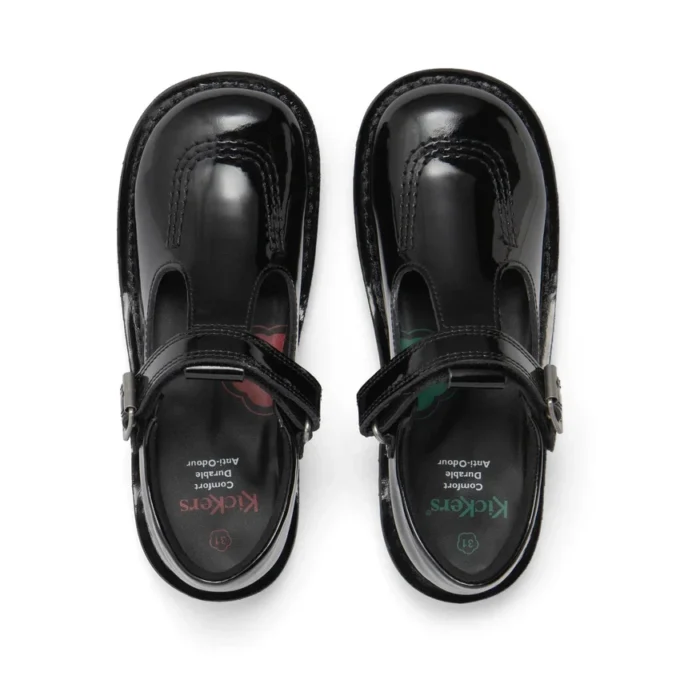 Junior Girls Kick T Bar Vel Patent Leather Black