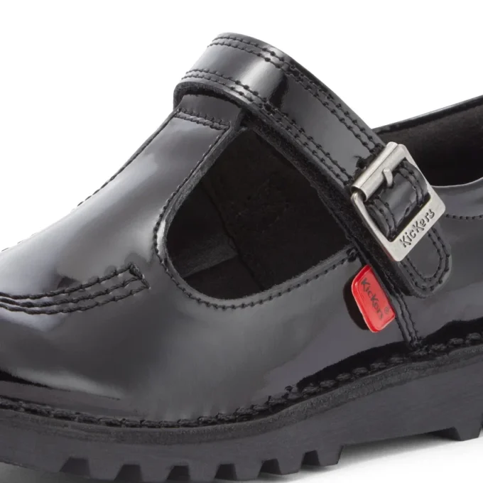 Junior Girls Kick T Bar Vel Patent Leather Black