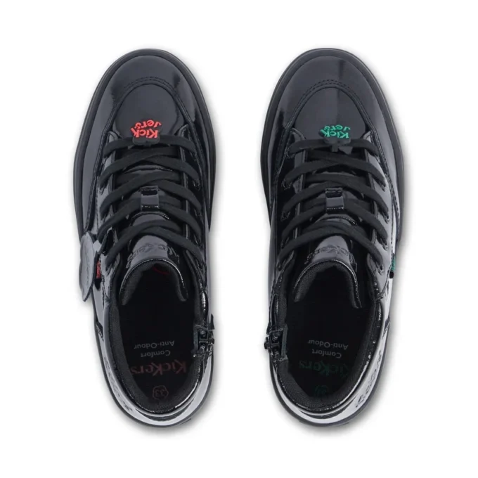 Junior Girls Tovni Stack Hi Flower Patent Leather Black