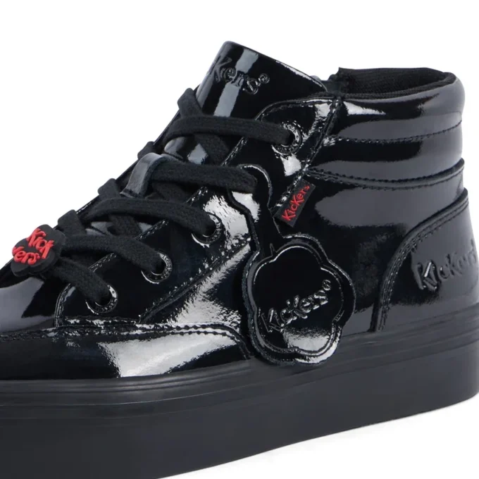 Junior Girls Tovni Stack Hi Flower Patent Leather Black