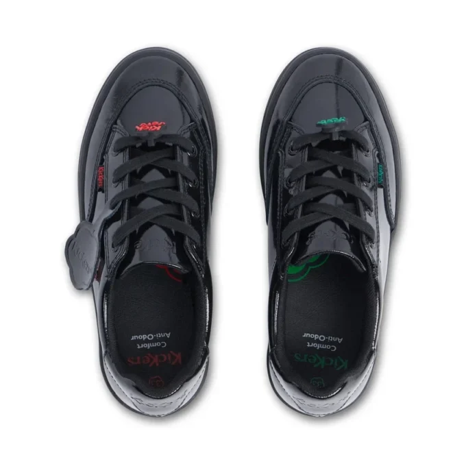 Junior Girls Tovni Stack Lo Flower Patent Leather Black