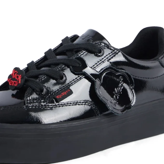 Junior Girls Tovni Stack Lo Flower Patent Leather Black