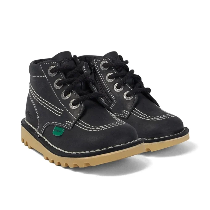 Junior Unisex Kick Hi Zip Leather Black/White