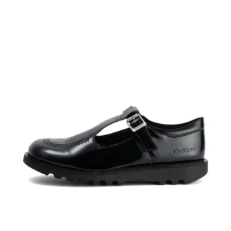 Youth Womens Kick T Bar Leather Alternative Patent Leather Black