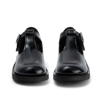 Youth Womens Kick T Bar Leather Alternative Patent Leather Black