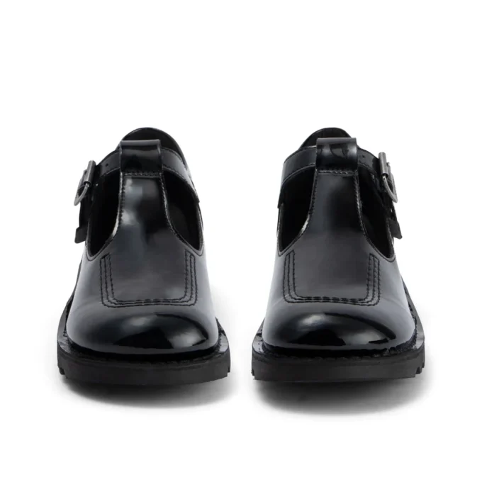 Youth Womens Kick T Bar Leather Alternative Patent Leather Black