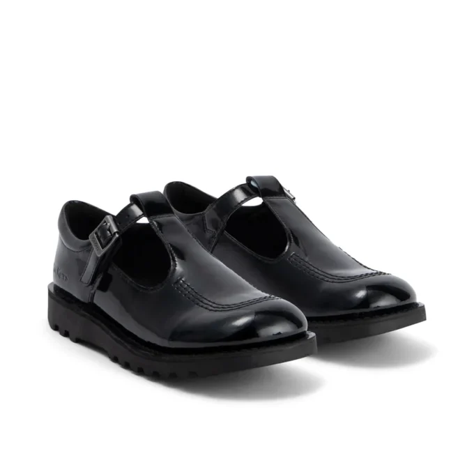 Youth Womens Kick T Bar Leather Alternative Patent Leather Black