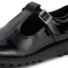 Youth Womens Kick T Bar Leather Alternative Patent Leather Black
