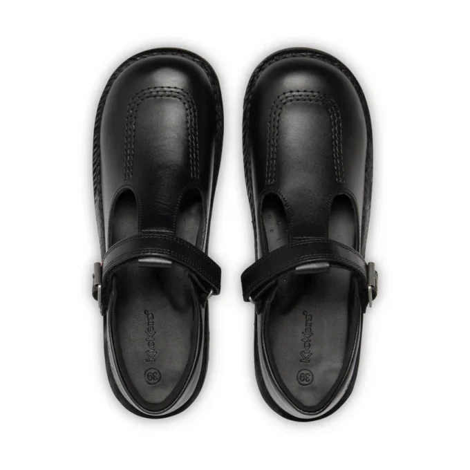 Youth Womens Kick T Bar Vel Leather Black
