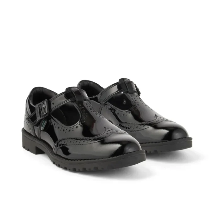 Youth Womens Lachly Brogue T Bar Patent Leather Black