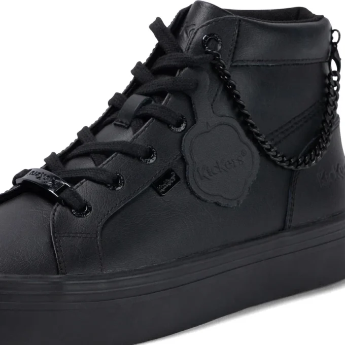 Youth Womens Tovni Hi Stack Chain Leather Black