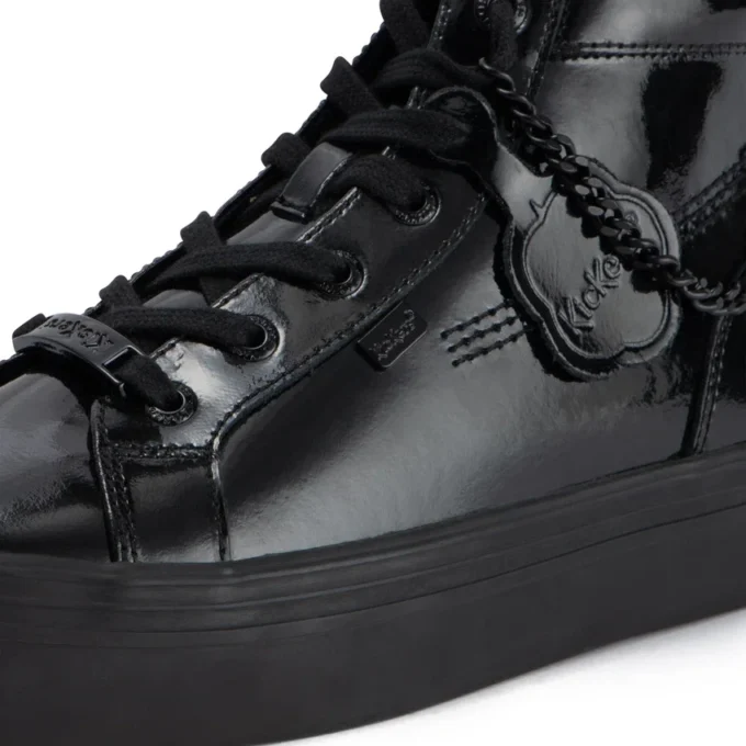 Youth Womens Tovni Hi Stack Chain Patent Leather Black